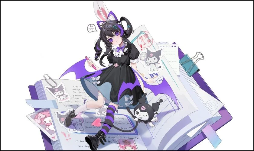 H&igrave;nh nền nh&acirc;n vật nữ anime cosplay Kuromi cute, xinh cho m&aacute;y t&iacute;nh