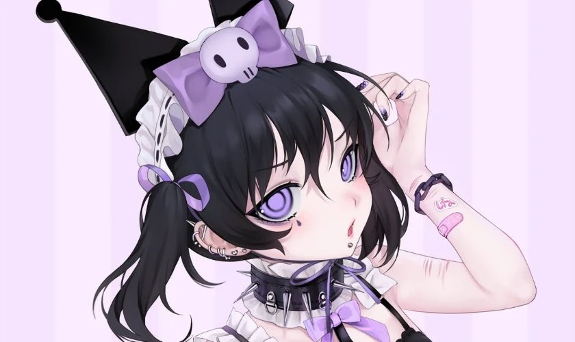 H&igrave;nh nền nh&acirc;n vật nữ anime cosplay Kuromi cute, xinh xắn cho PC