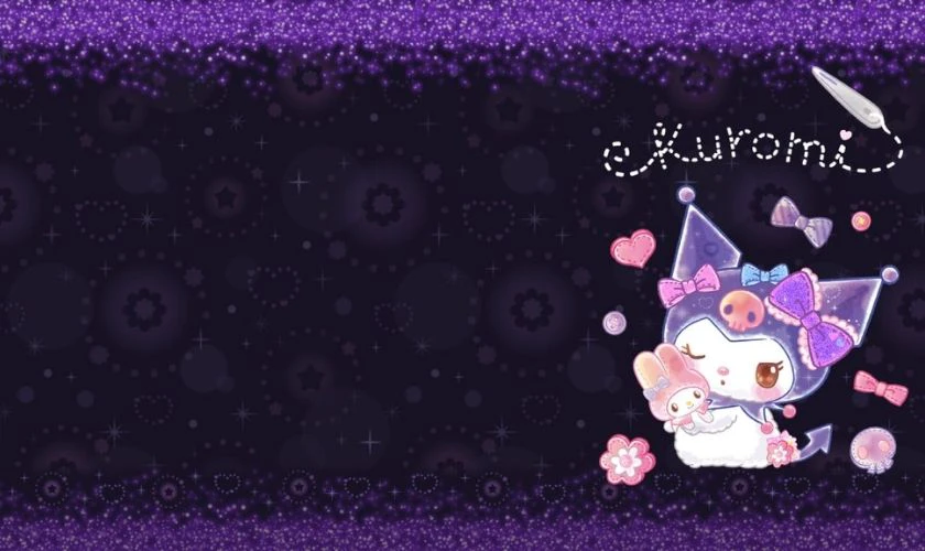 Ảnh Kuromi đeo nơ cho m&aacute;y t&iacute;nh, điện thoại xinh nhất