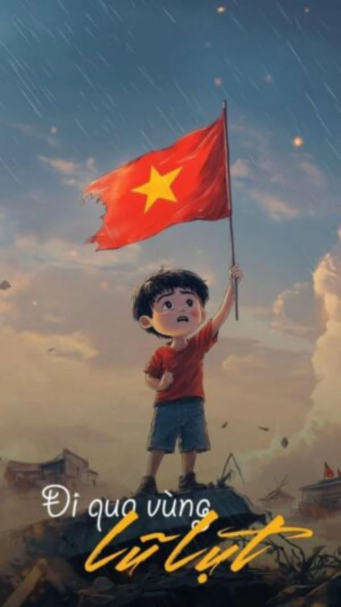 Hình nền cổ động Việt Nam đi qua mùa lũ