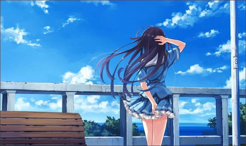H&igrave;nh nền m&agrave;u xanh dương anime c&ocirc; g&aacute;i