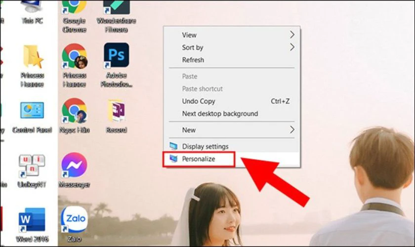 Nhấp chọn vào ảnh nền mà bạn vừa tải và chọn Set as desktop background