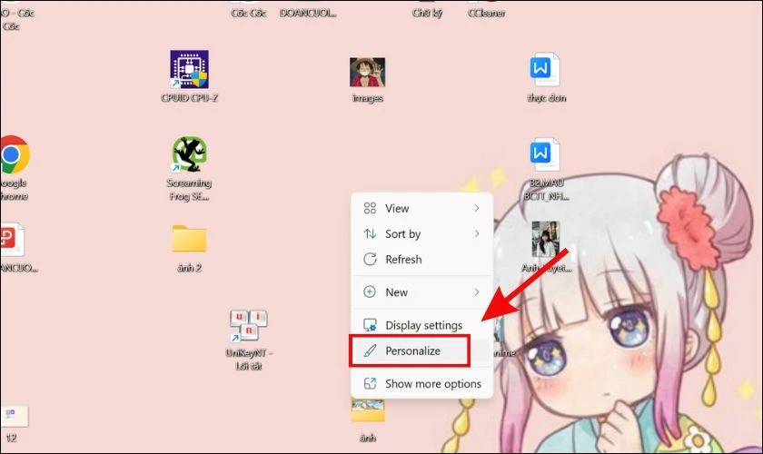 Click chuột phải v&agrave;o m&agrave;n h&igrave;nh desktop v&agrave; chọn Personalize