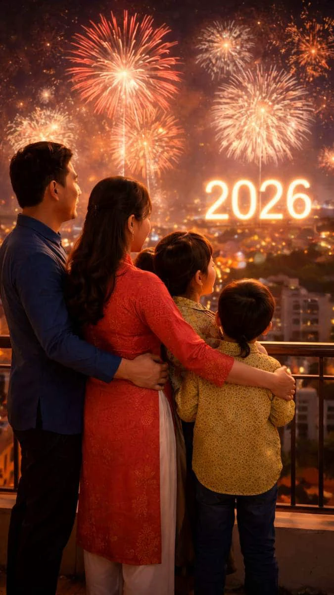 Hình nền Tết gia đình 2026 khoảnh khắc giao thừa