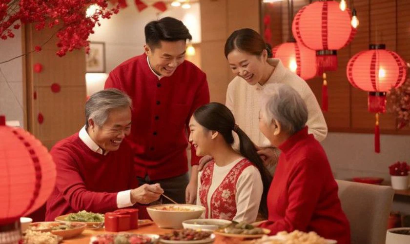Hình nền Tết 2026 gia đình chúc Tết ông bà