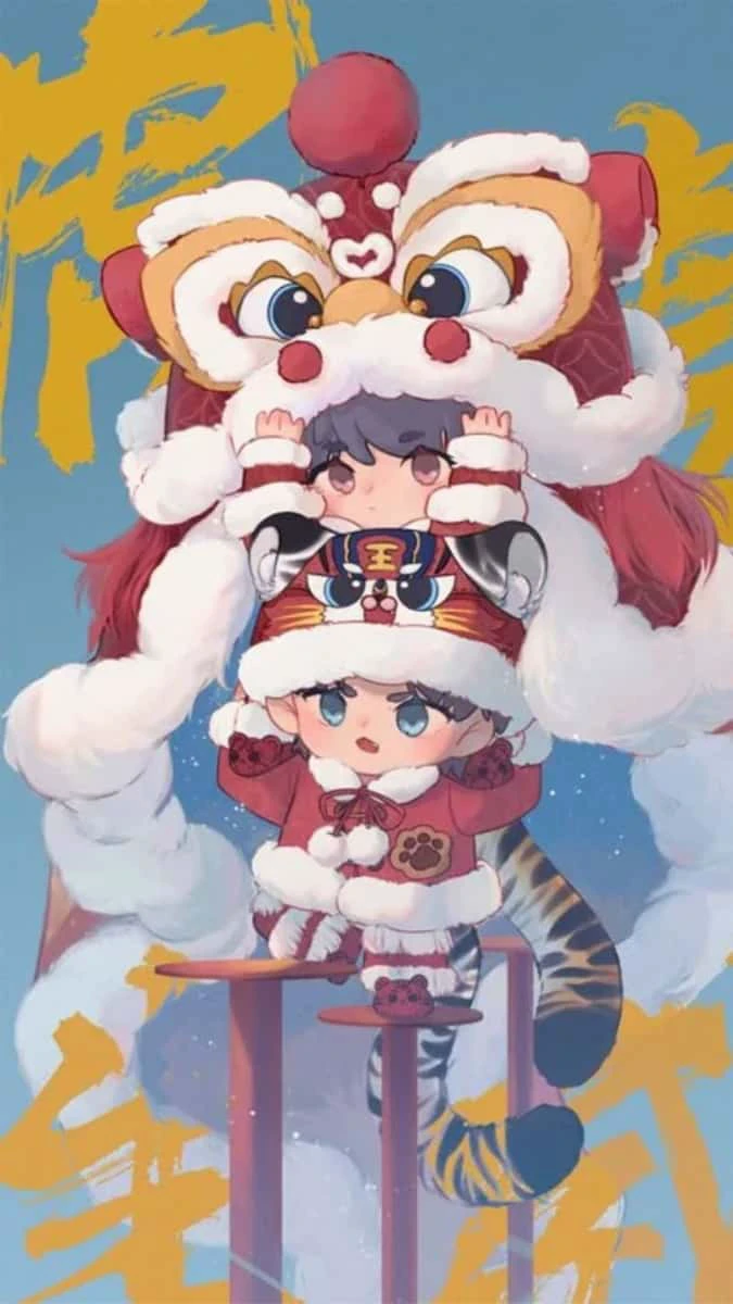 Hình nền Tết chibi 2026 Bính Ngọ