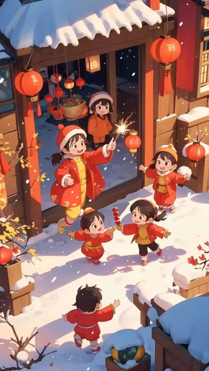 Hình nền Tết chibi 2026 chủ đề phong cảnh