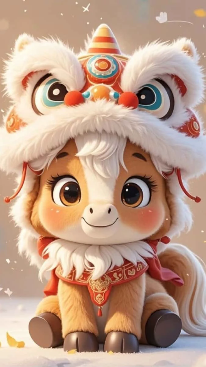 Hình nền Tết chibi 2026 chủ đề động vật 4K