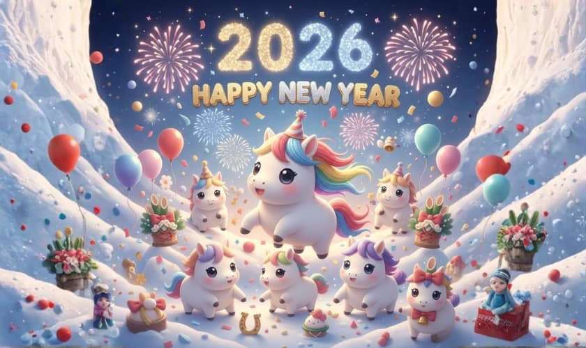 Hình nền Tết chibi 2026 3D độc đáo