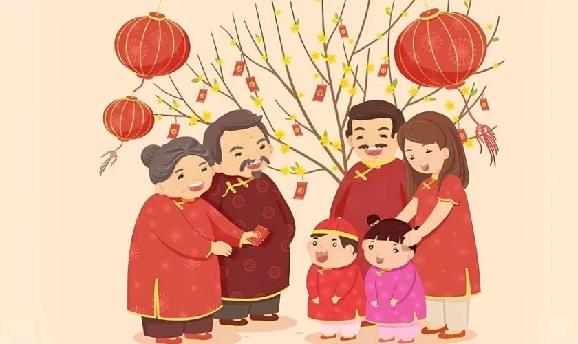Hình nền Tết 2025 gia đình tone vàng