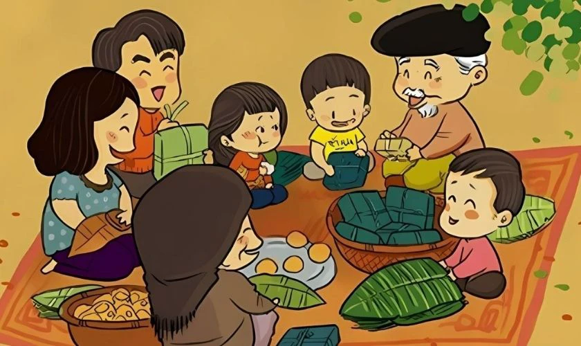 Gia đình gói bánh ngày Tết