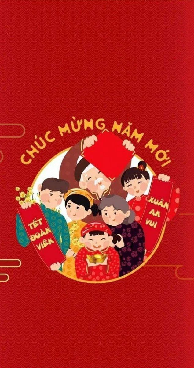 Gia đình sum họp đón Tết tông đỏ