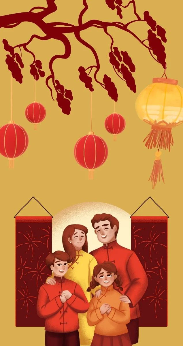 Gia đình chúc Tết - Ảnh nền điện thoại thú vị