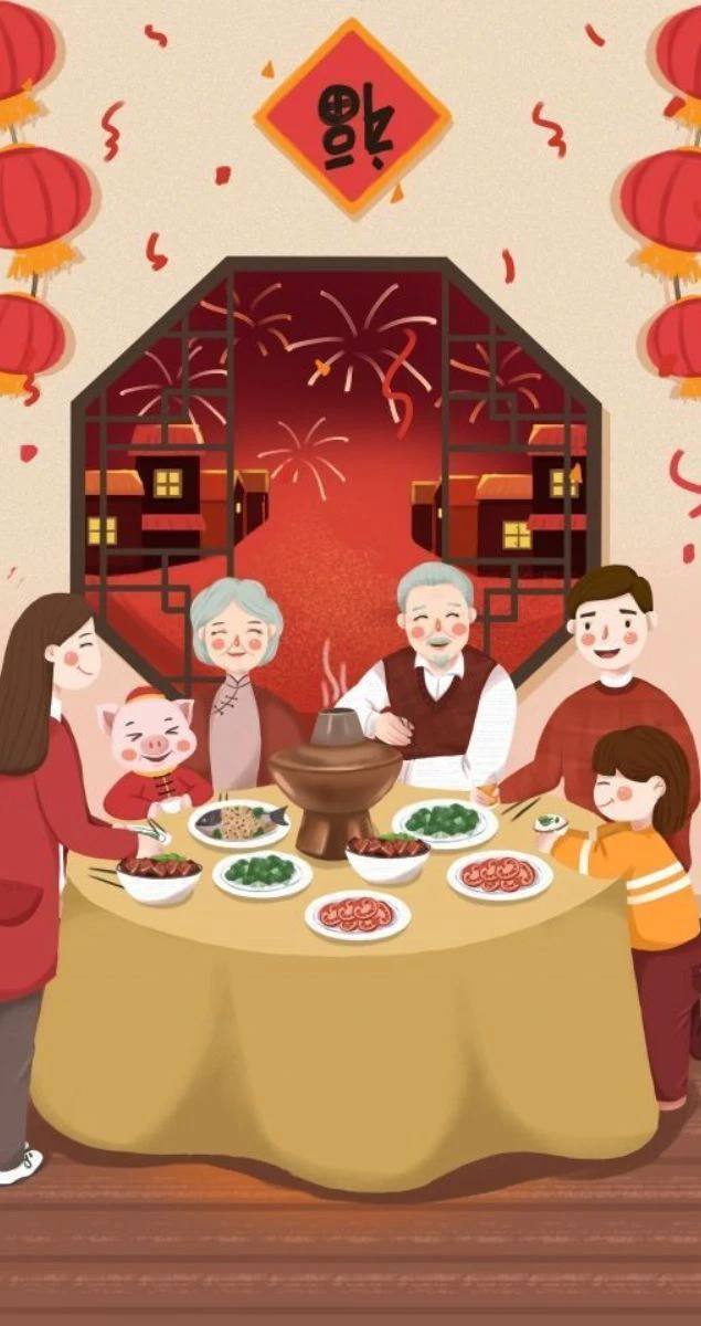 Hình nền gia đình cùng nhau ăn uống ngày Tết