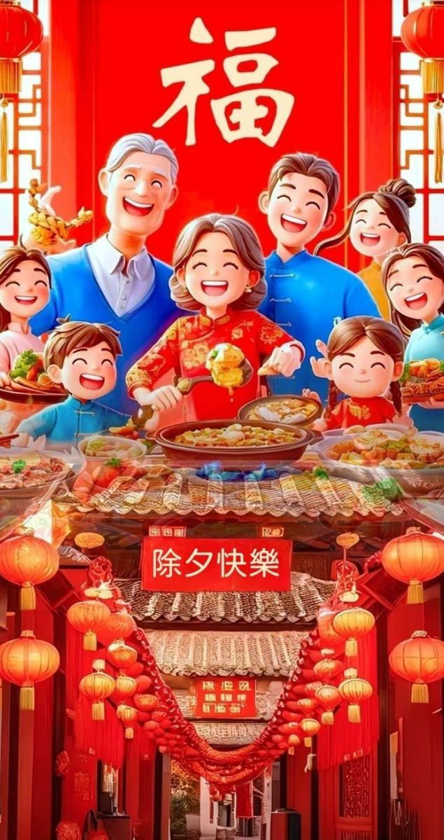 Hình nền gia đình đón Tết tông đỏ