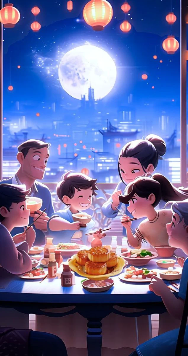 Ăn cơm đoàn viên dưới ánh trăng