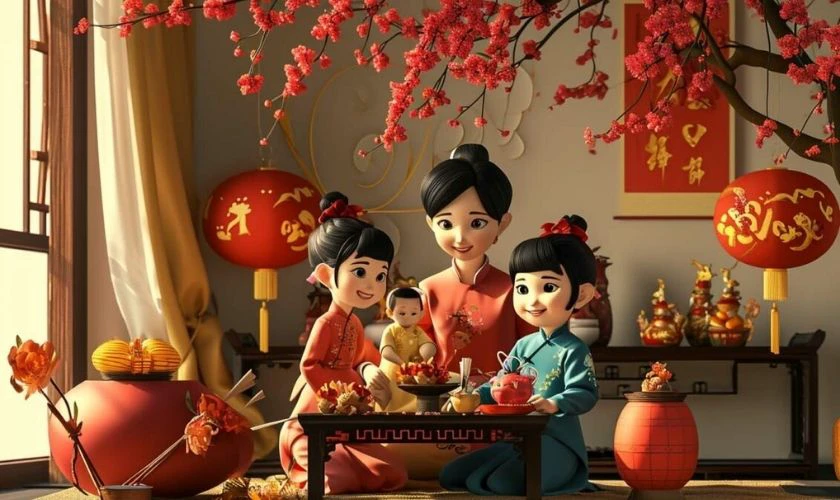 Chào Tết với ảnh nền gia đình đẹp, ấn tượng
