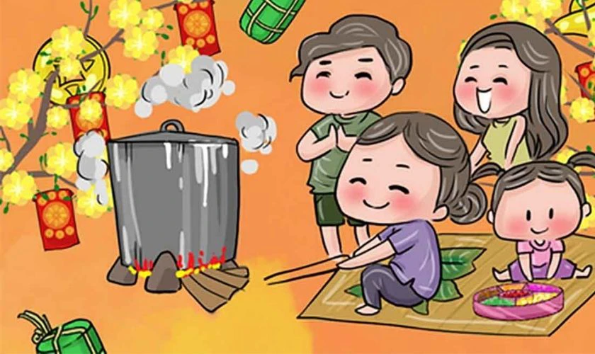 Nấu bánh đón Tết bên hoa mai vàng