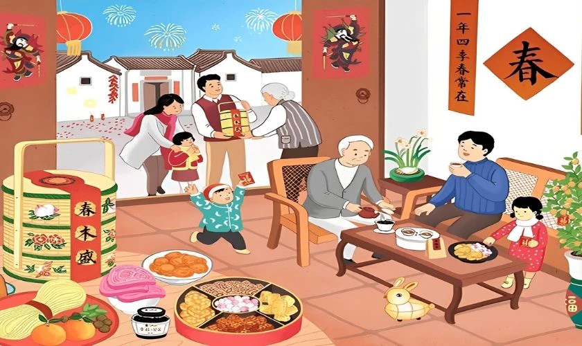 Tiệc Tết thêm vui khi có người đến chúc Tết
