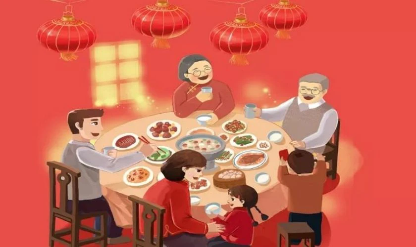 Gia đình đón Tết bên bàn tiệc thịnh soạn