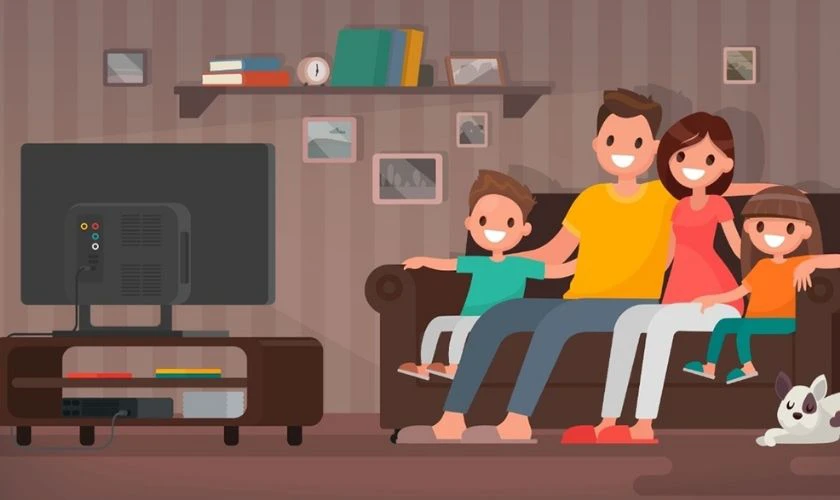 Gia đình xem TV Tết ngày đầu năm
