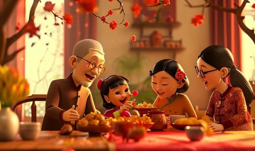 Gia đình đón Tết với tông đỏ may mắn