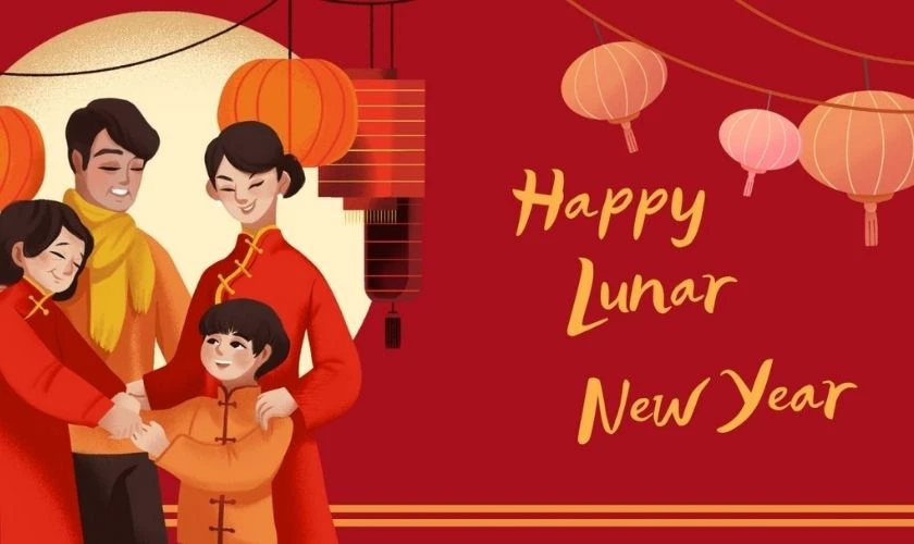 Hình nền Tết 2025 gia đình tone đỏ