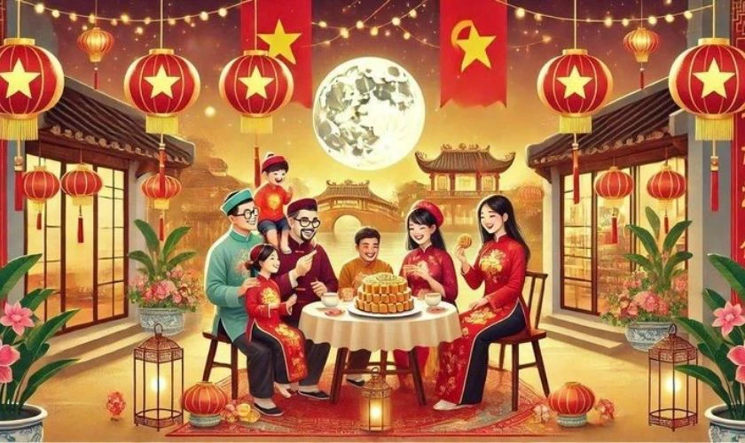 Background desktop Tết gia đình màu đỏ