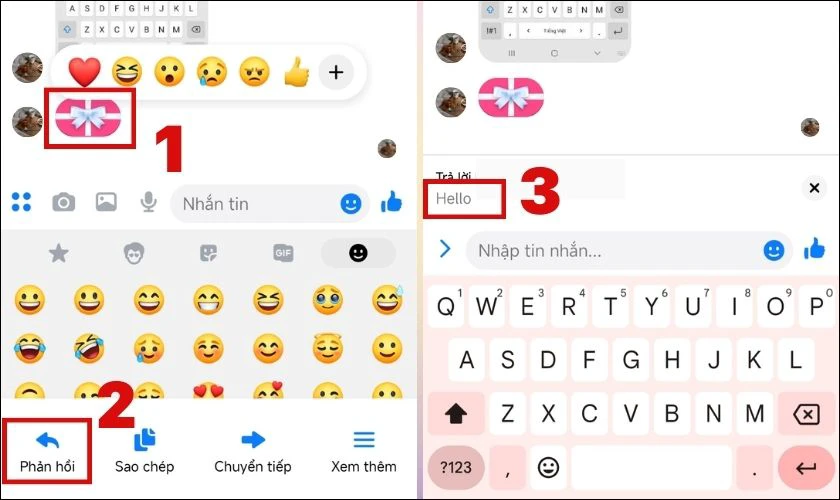 Nhấn giữ v&agrave;o tin nhắn v&agrave; chọn phản hồi