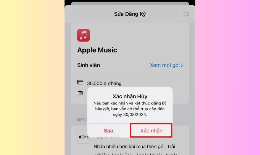 Hủy đăng k&yacute; Apple Music tr&ecirc;n iPhone, iPad hoặc Vission Pro