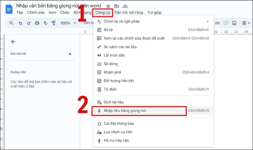 Hướng dẫn nhập văn bản bằng giọng nói trong Word với Google Docs