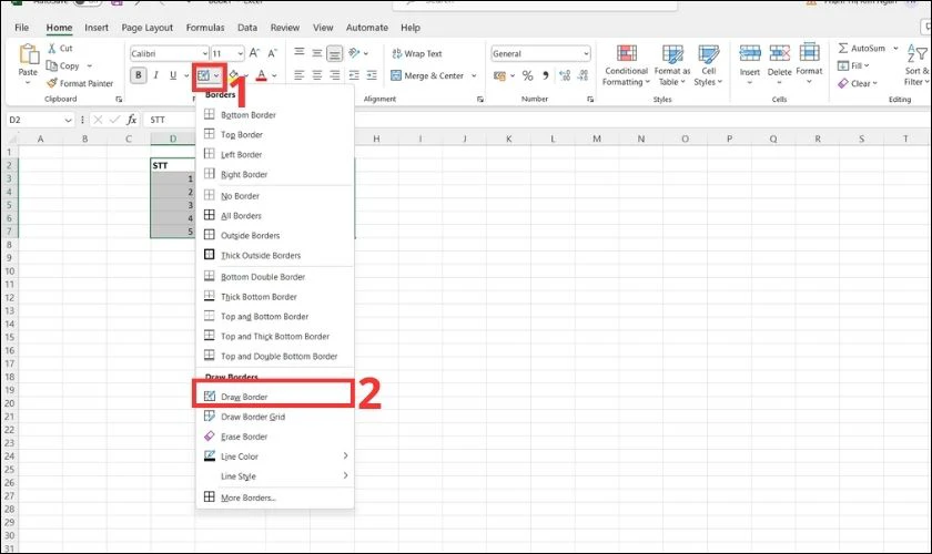Mở rộng v&ugrave;ng lựa chọn tạo khung trong excel với Draw Border