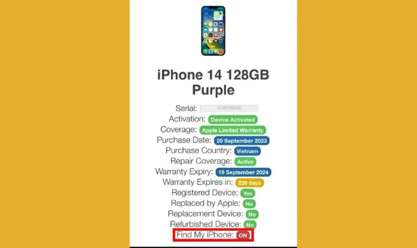 Nếu kết quả hiển thị Find My iPhone On, thiết bị đang bị dính iCloud ẩn