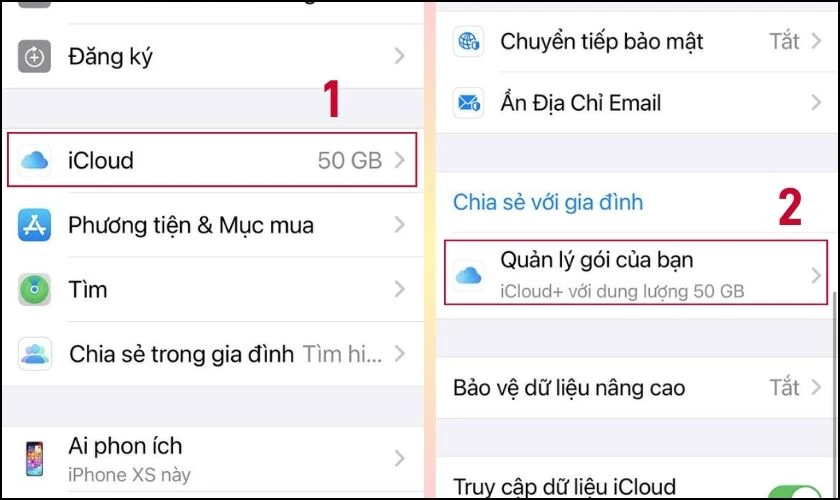 Chọn Quản l&yacute; g&oacute;i của bạn trong iCloud