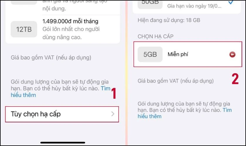 Chọn v&agrave;o mục 5GB Miễn ph&iacute; v&agrave; bấm Xong
