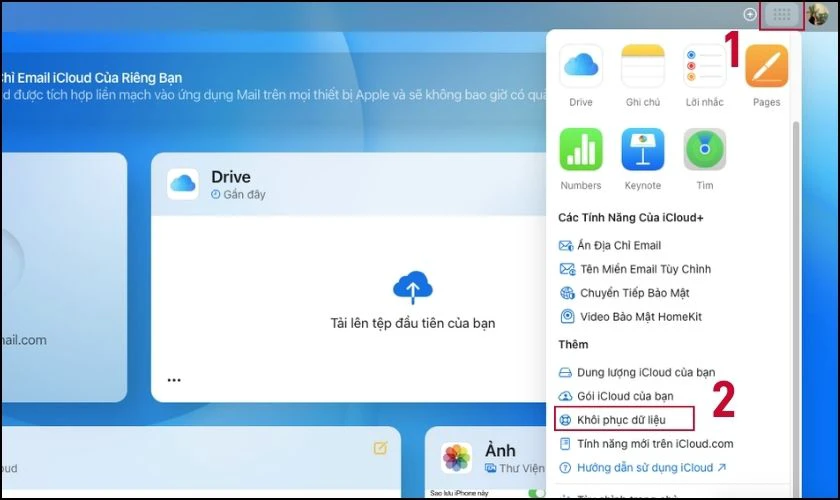 Chọn mục Kh&ocirc;i phục dữ liệu để ho&agrave;n tất