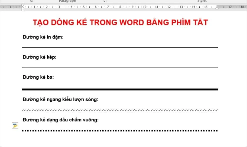 Các cách tạo dòng kẻ ngang trong Word