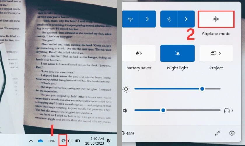 Bật tắt chế độ m&aacute;y bay tr&ecirc;n m&aacute;y t&iacute;nh nếu Instagram bị lỗi kh&ocirc;ng thể đăng nhập được