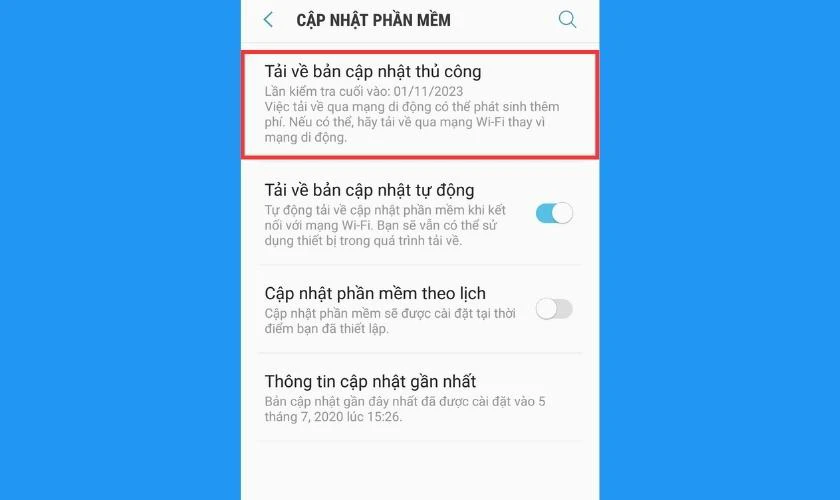 Chọn Tải về bản cập nhật thủ c&ocirc;ng