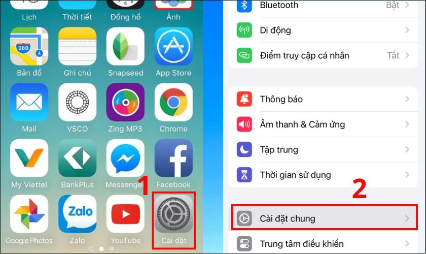 V&agrave;o C&agrave;i đặt, sau đ&oacute; chọn C&agrave;i đặt chung