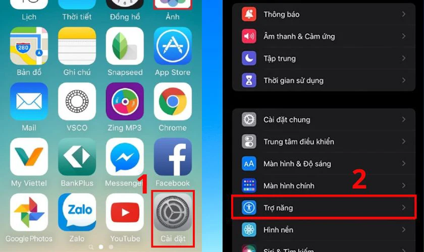 Bạn v&agrave;o phần C&agrave;i đặt, sau đ&oacute; nhấn chọn mục Trợ năng