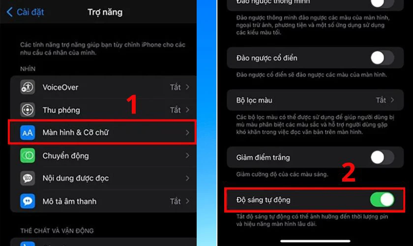 C&aacute;ch khắc phục khi iOS 16.6 hao pin - Bật độ s&aacute;ng m&agrave;n h&igrave;nh tự động
