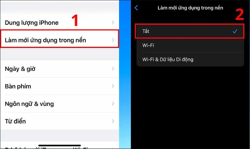Tắt chế độ l&agrave;m mới trong chế độ nền