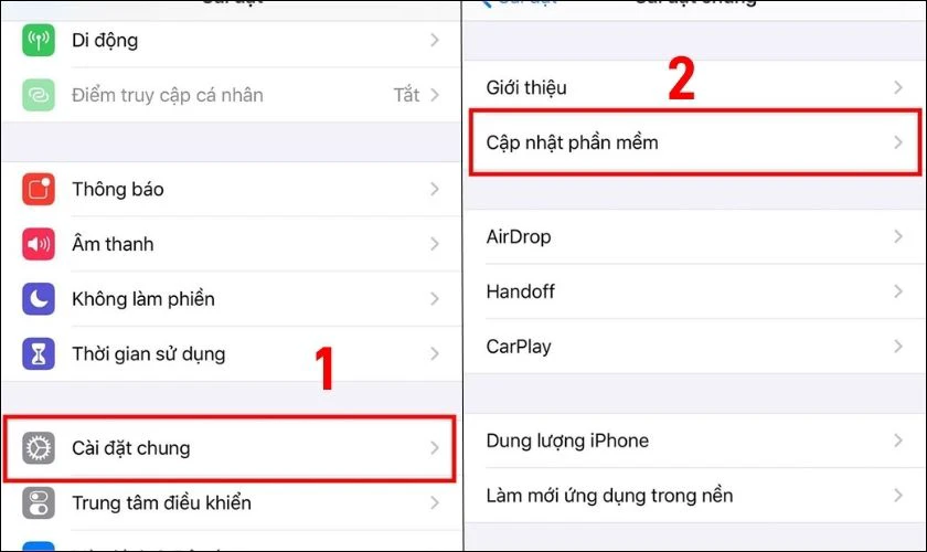 Chọn Cài đặt chung, chọn Cập nhật phần mềm