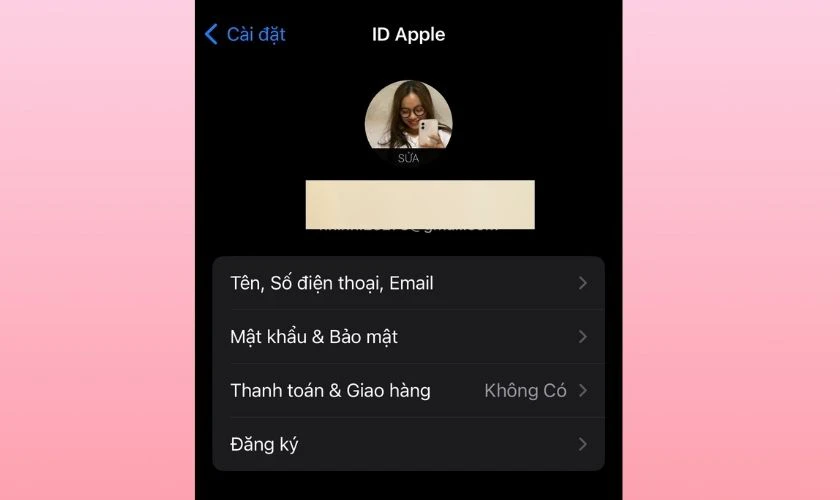 Truy cập th&ocirc;ng tin t&agrave;i khoản trong phần C&agrave;i đặt