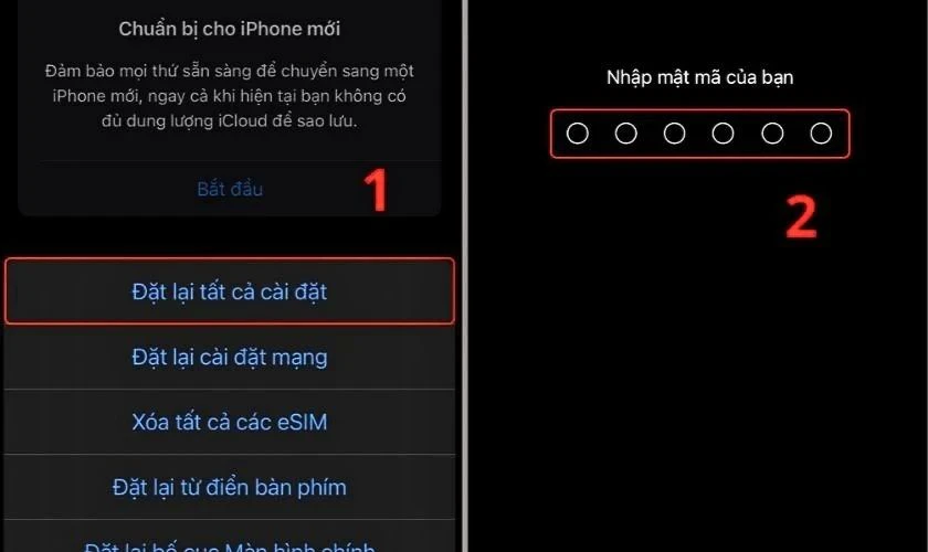 Nhấn Đặt lại tất cả cài đặt và nhập mật mã màn hình khóa (nếu được yêu cầu)