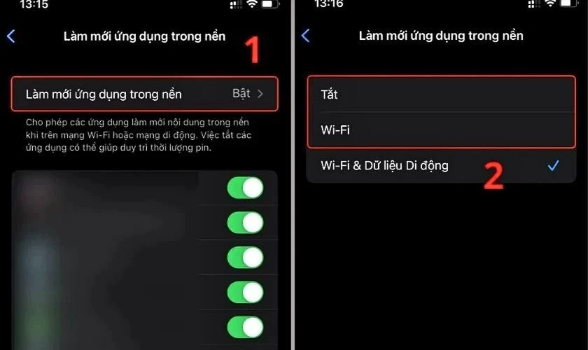 Chọn Tắt hoặc chỉ bật đối với những ứng dụng thực sự cần thiết