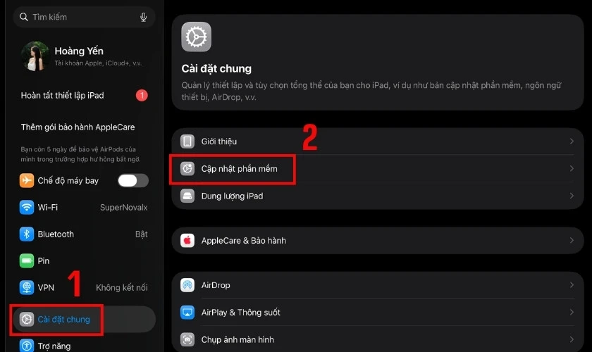 Vào Cài đặt chung và chọn Cập nhật phần mềm