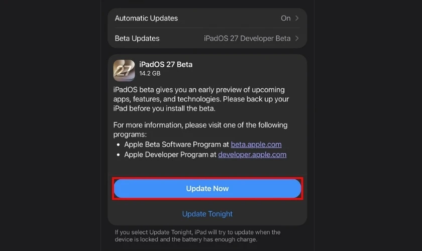 Nhấn Cập nhật bây giờ (Update Now)