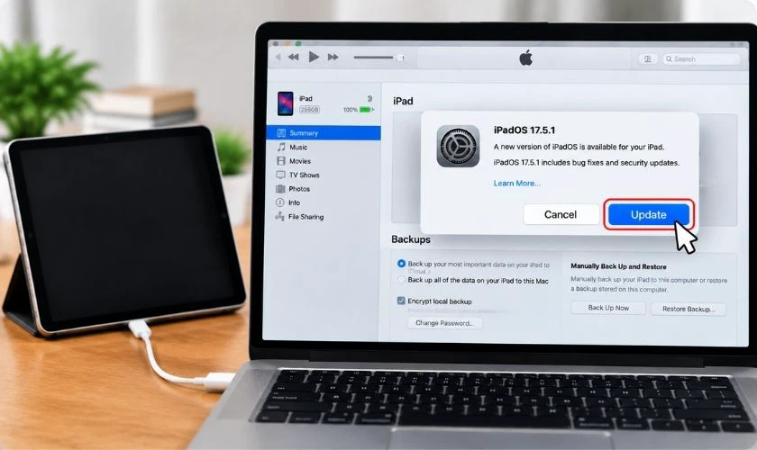 Nếu có bản cập nhật, chọn Update (Cập nhật)